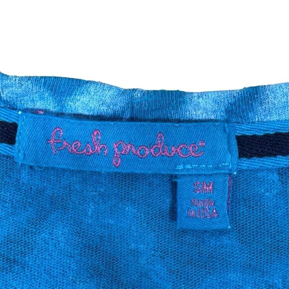 Fresh Produce Geometric Print Hemp Cotton Short Sleeve Shirt Blue Small - Picture 8 of 11